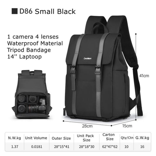 Sac à dos pour appareil photo Cwatcun D86, sac étanche pour appareil photo reflex numérique ou hybride, taille : 28 x 15 x 41 cm, petit (noir)