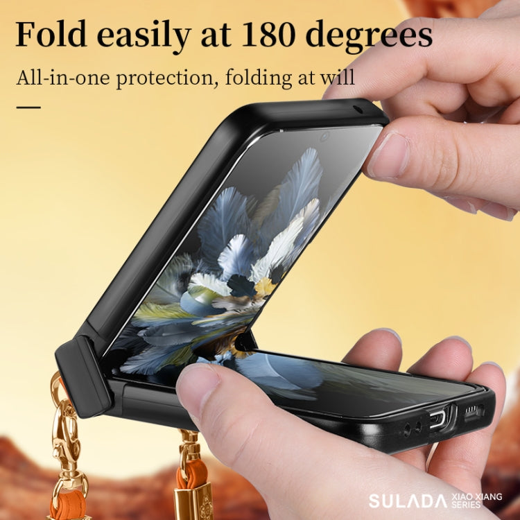 For OPPO Find N3 Flip SULADA Elegant Rhombic Texture Folding Phone Case with Lanyard(Green)