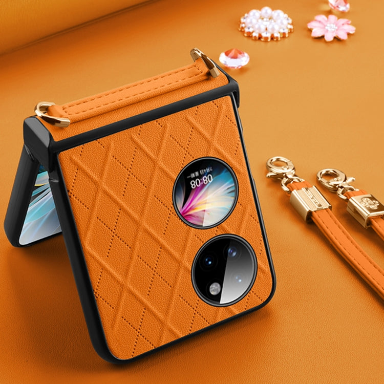 For Huawei P50 Pocket SULADA Elegant Rhombic Texture Folding Phone Case with Lanyard(Orange)