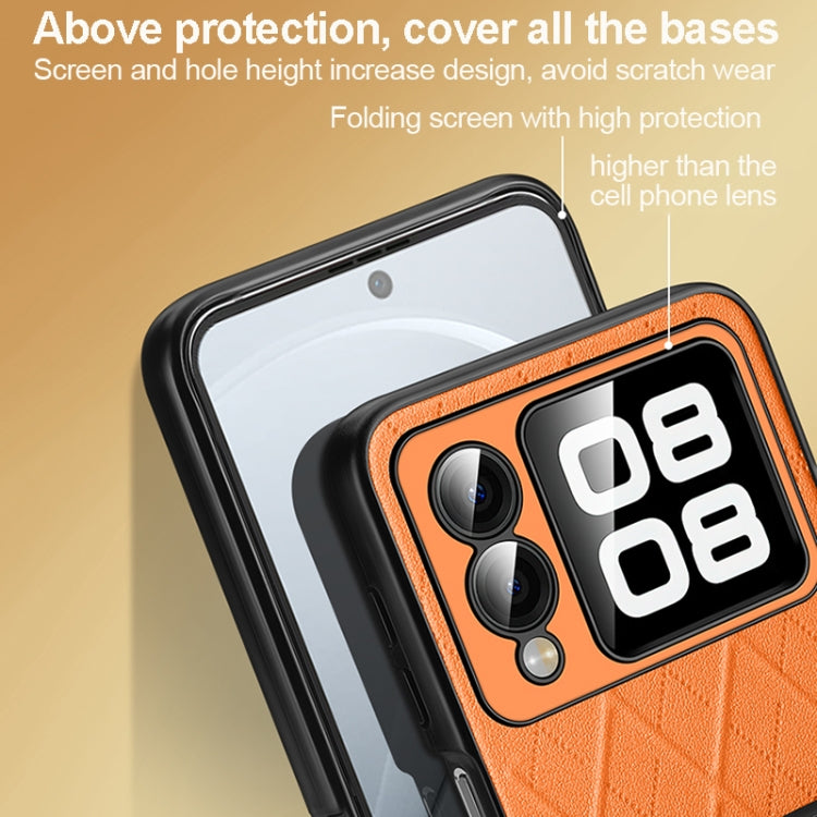 For Huawei nova Flip SULADA Elegant Rhombic Texture Folding Phone Case with Lanyard(Orange)