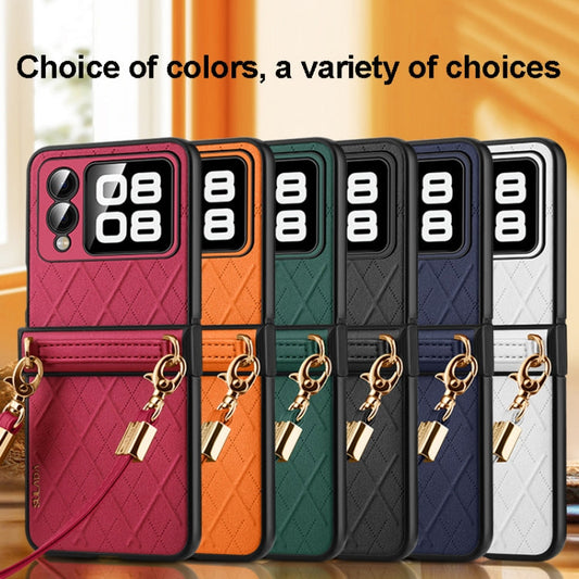 For Huawei nova Flip SULADA Elegant Rhombic Texture Folding Phone Case with Lanyard(Green)
