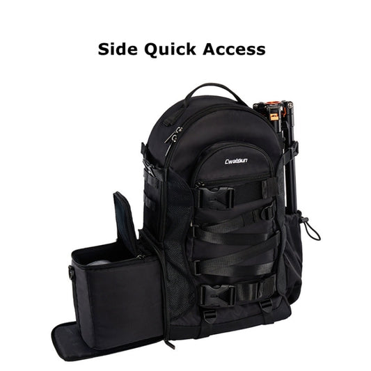 Cwatcun D111 Sac à Dos de Photographie Professionnel d'Extérieur Grande Capacité pour Ordinateur Portable et Appareil Photo, Taille : 56 x 33 x 18 cm (Noir)