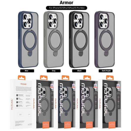 For iPhone 15 Pro Mutural MagSafe Magnetic Holder Phone Case(Dark Purple)