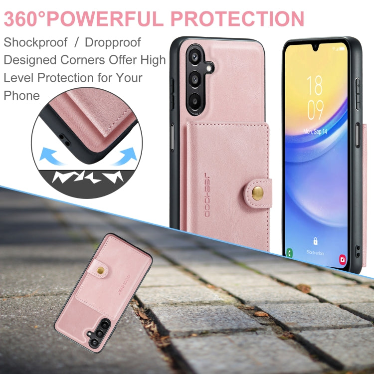 For Samsung Galaxy A15 5G JEEHOOD J01 Retro Magnetic Detachable Wallet Phone Case(Pink)