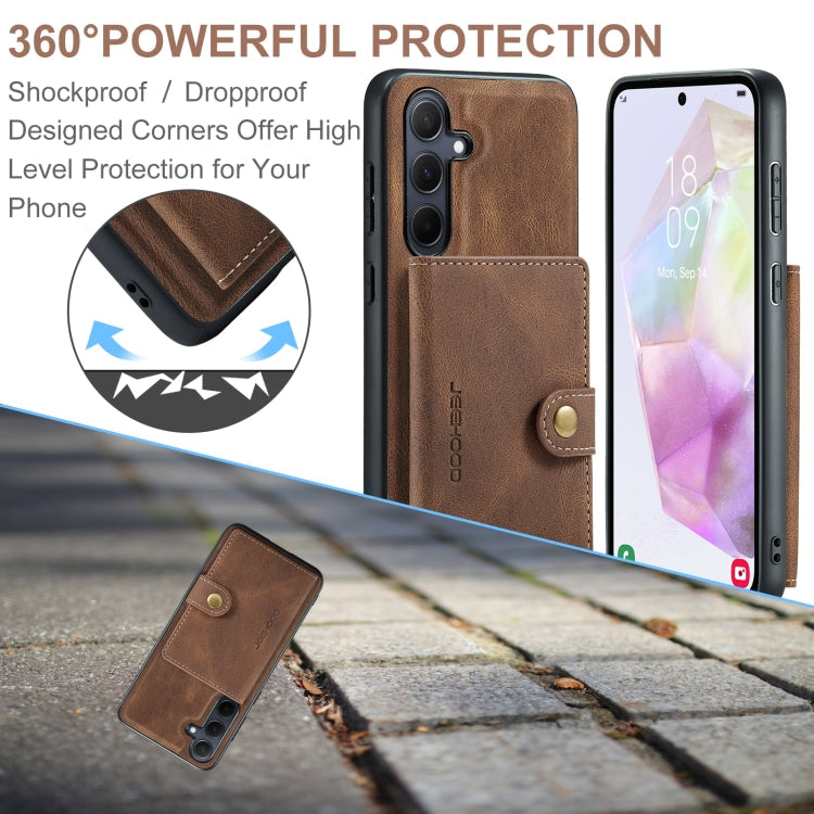 For Samsung Galaxy A35 5G JEEHOOD J01 Retro Magnetic Detachable Wallet Phone Case(Brown)