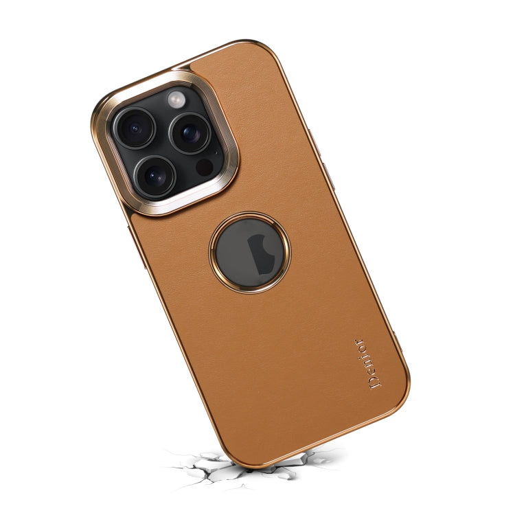 For iPhone 12 / 12 Pro Denior Fragrant Calf Texture Electroplating Phone Case(Khaki)