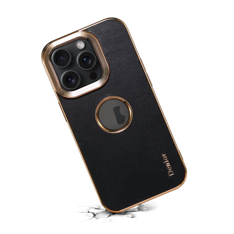 For iPhone 14 Pro Denior Fragrant Calf Texture Electroplating Phone Case(Black)
