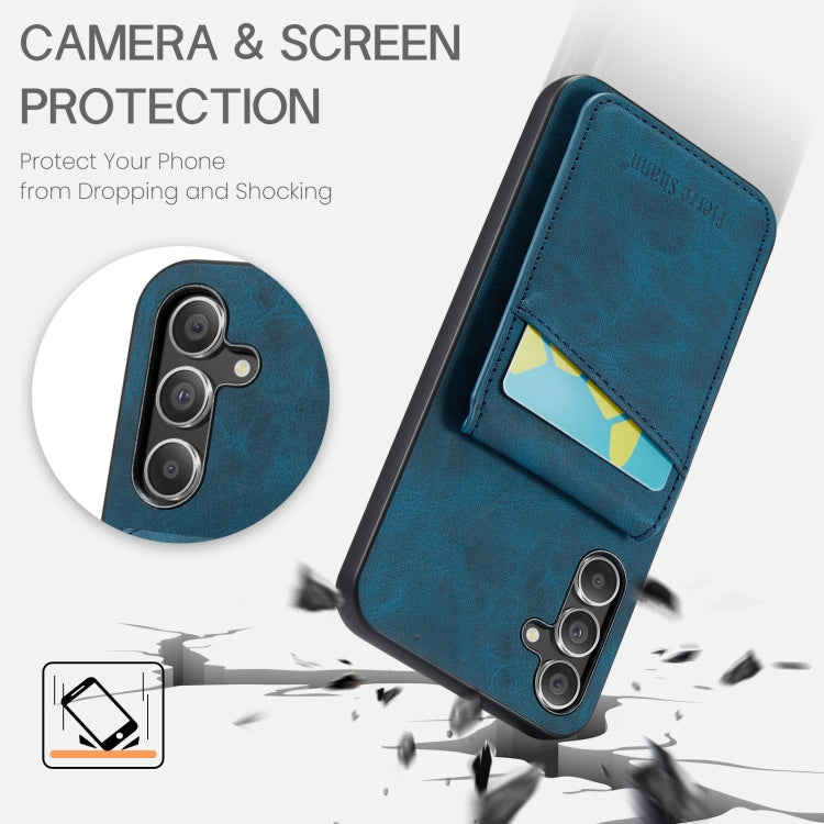 For Samsung Galaxy A13 5G Fierre Shann Crazy Horse Card Holder Back Cover PU Phone Case(Blue)