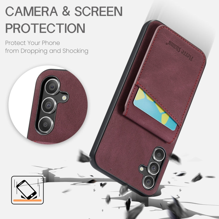 For Samsung Galaxy A14 5G Fierre Shann Crazy Horse Card Holder Back Cover PU Phone Case(Wine Red)