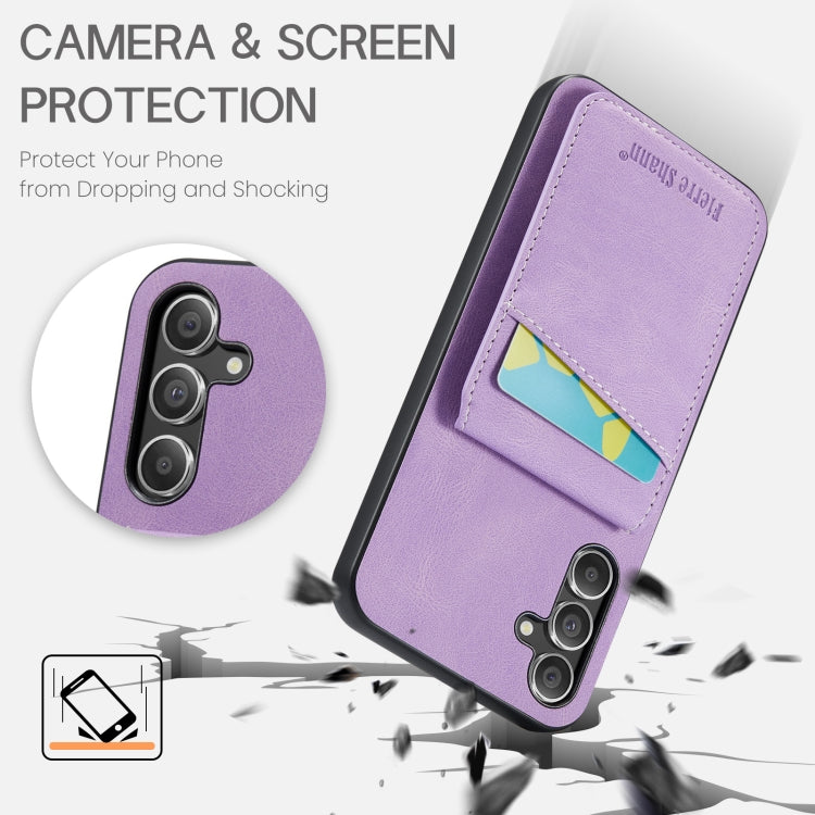 Pour Samsung Galaxy A14 5G Fierre Shann Crazy Horse Étui de téléphone en cuir PU avec porte-cartes à l'arrière (violet)
