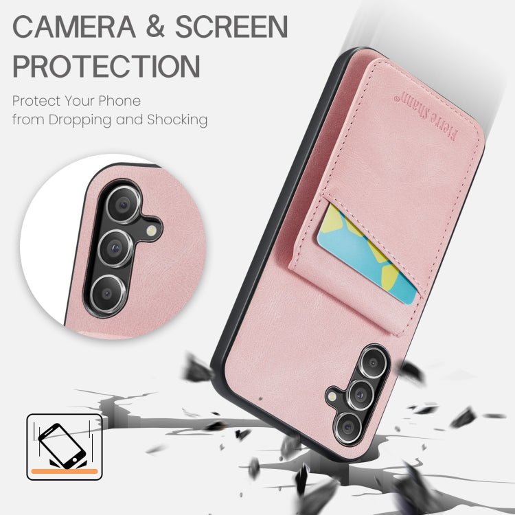 For Samsung Galaxy A15 Fierre Shann Crazy Horse Card Holder Back Cover PU Phone Case(Pink)