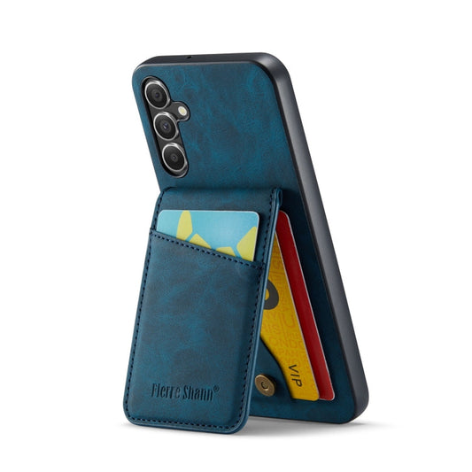 Pour Samsung Galaxy A15 Fierre Shann Crazy Horse Étui à Rabat Porte-Cartes en PU (Bleu)