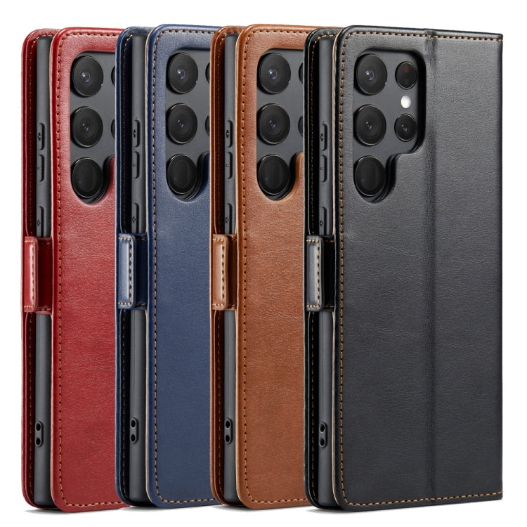 For Samsung Galaxy S24 Ultra 5G Fierre Shann PU Genuine Leather Texture Phone Case(Blue)