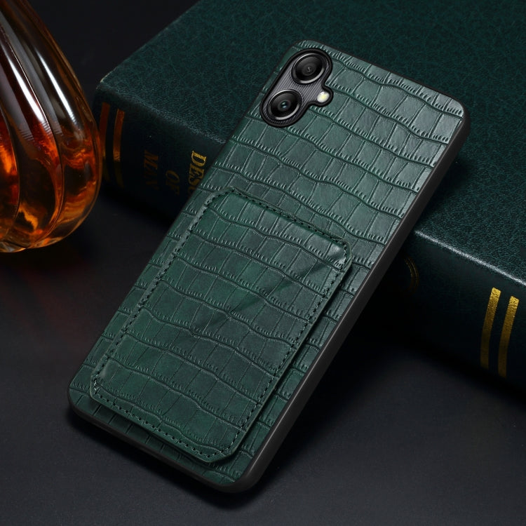 For Samsung Galaxy A13 5G Denior Imitation Crocodile Leather Back Phone Case with Holder(Green)