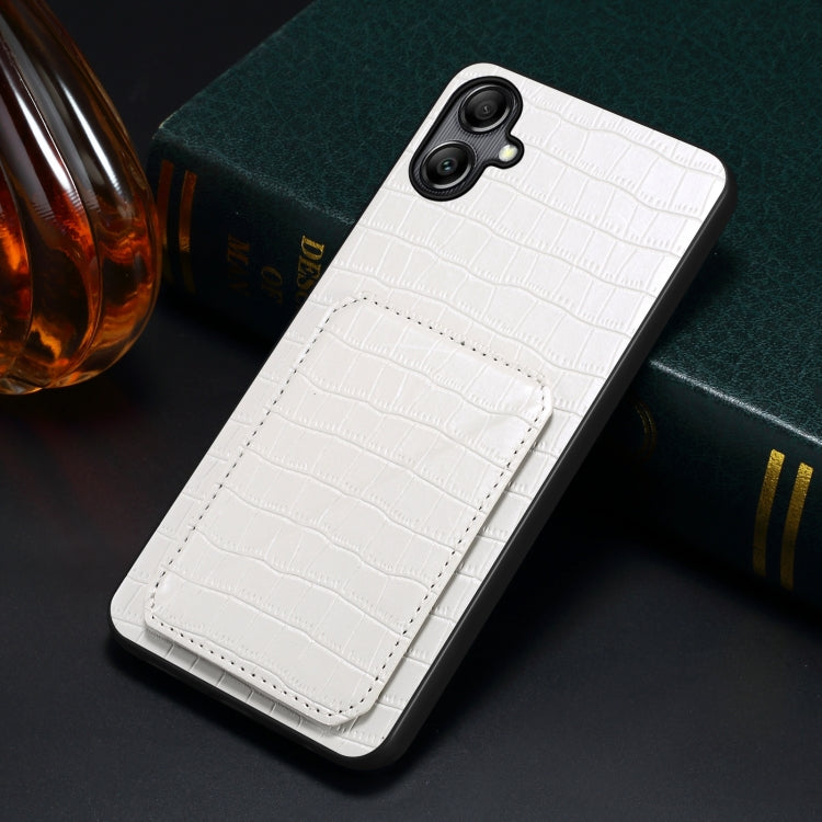 For Samsung Galaxy A31 Denior Imitation Crocodile Leather Back Phone Case with Holder(White)