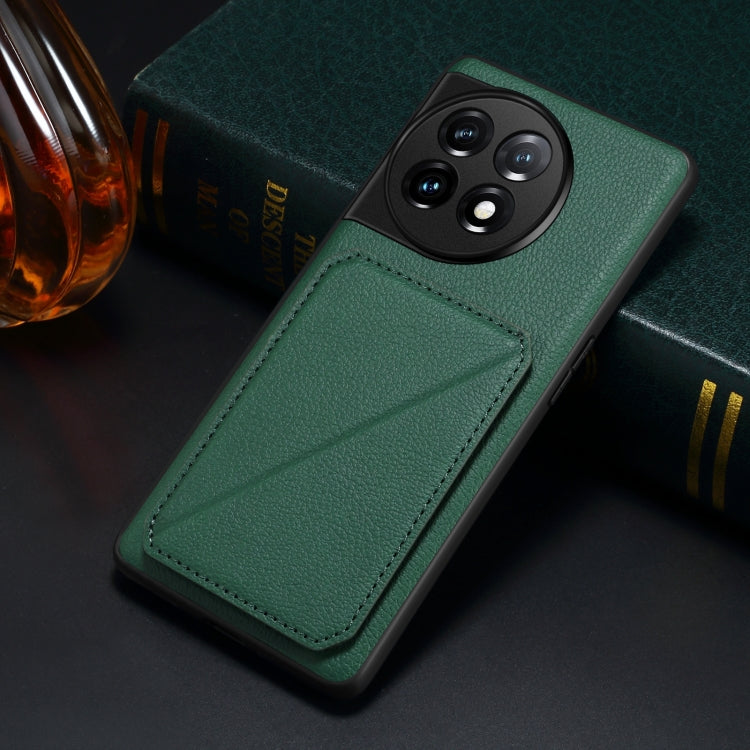 For OnePlus 11 5G Denior Imitation Calf Leather Back Phone Case with Holder(Green)