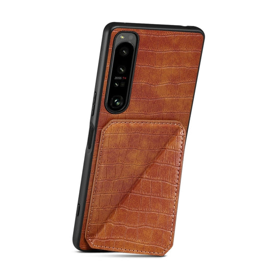 Pour Sony Xperia 5 III Coque arrière de téléphone en similicuir crocodile Denior avec support (marron)