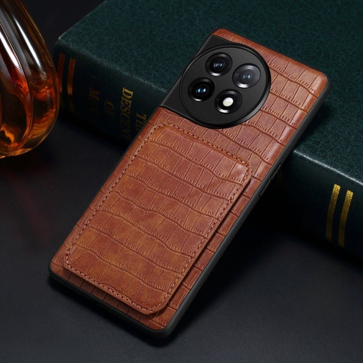 For OPPO K11 / OnePlus Nord CE3 5G Denior Imitation Crocodile Leather Back Phone Case with Holder(Brown)
