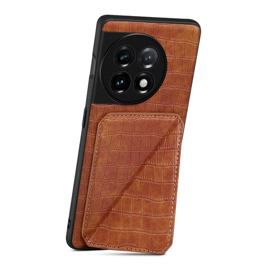 Pour étui de téléphone arrière en cuir d'imitation crocodile Denior pour OnePlus 11 5G avec support (marron)