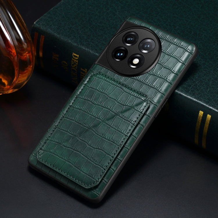 For OnePlus Ace 2 Pro 5G Denior Imitation Crocodile Leather Back Phone Case with Holder(Green)