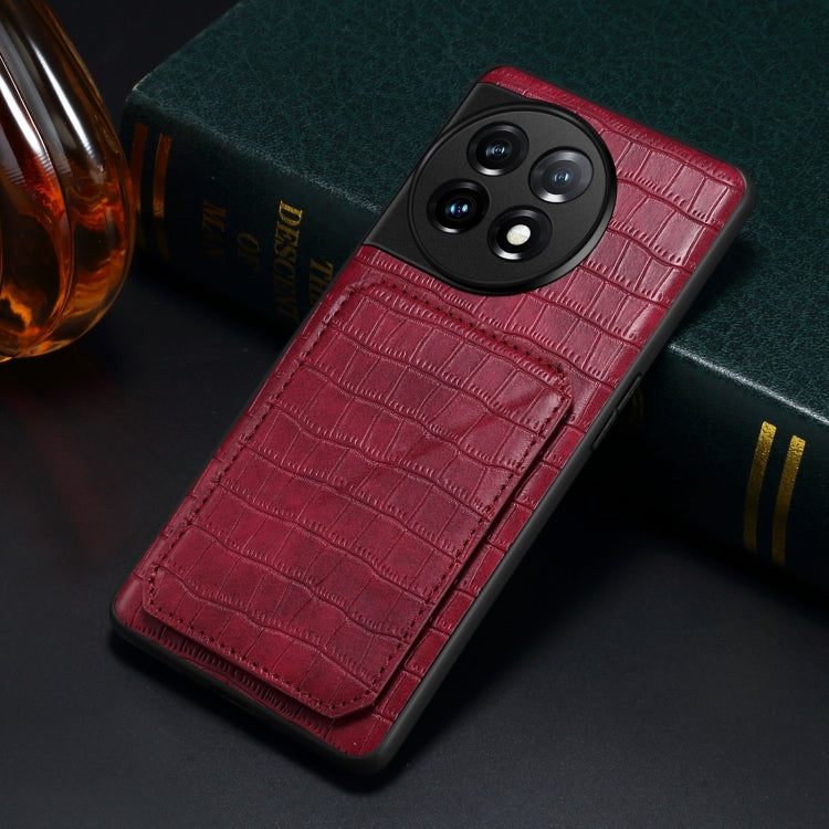For OnePlus Ace 2 Pro 5G Denior Imitation Crocodile Leather Back Phone Case with Holder(Rose Red)
