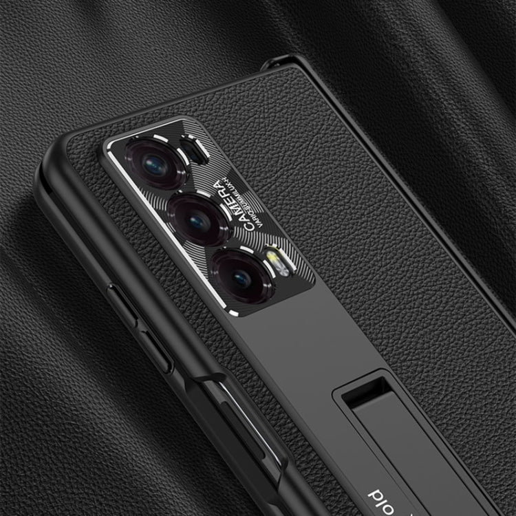 For Honor Magic V2 GKK Integrated Magnetic Hinge Flip Leather Phone Case with Holder(Black)