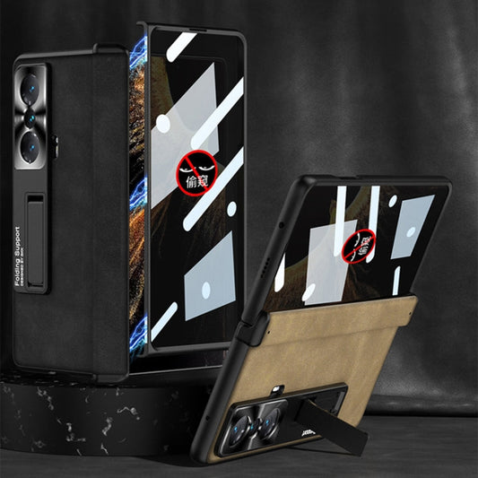 Pour Honor Magic VS GKK Étui de protection intégré en cuir givré pour téléphone avec charnière pliable et support (Gris)