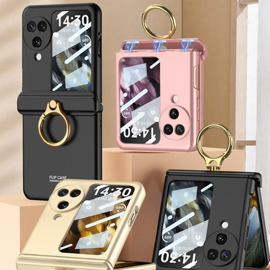 For OPPO Find N3 Flip GKK Integrated Magnetic Hinged Flip Case with Ring Holder(Pink)