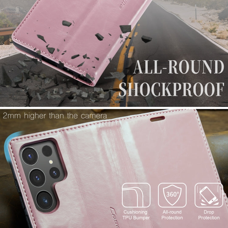 For Samsung Galaxy S24 Ultra 5G CaseMe 003 Crazy Horse Texture Flip Leather Phone Case(Pink)