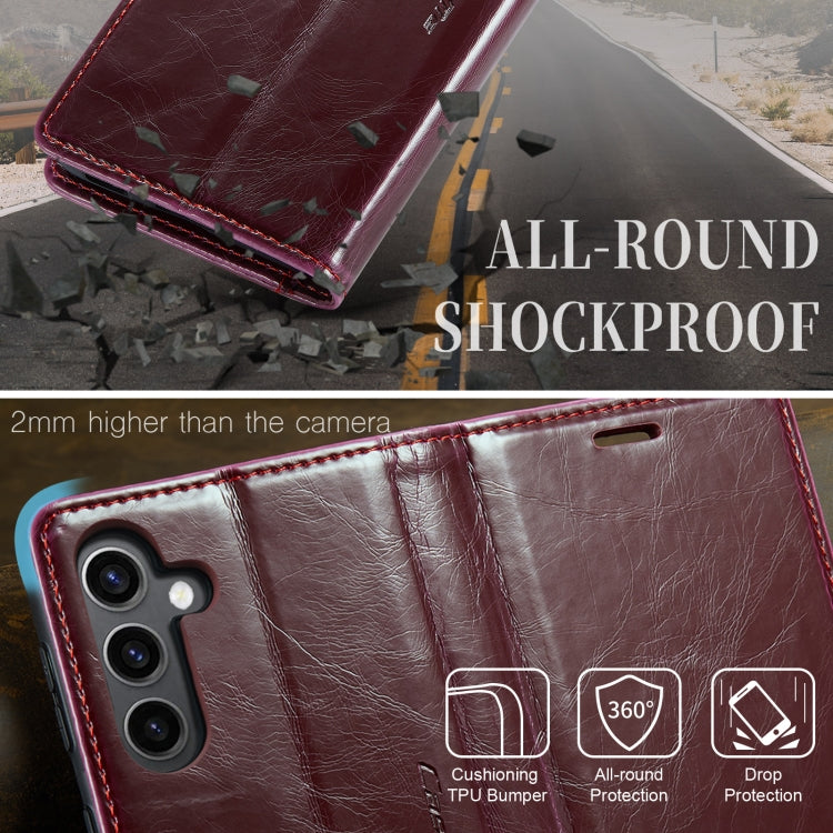 For Samsung Galaxy S24 5G CaseMe 003 Crazy Horse Texture Flip Leather Phone Case(Mulberry Red)