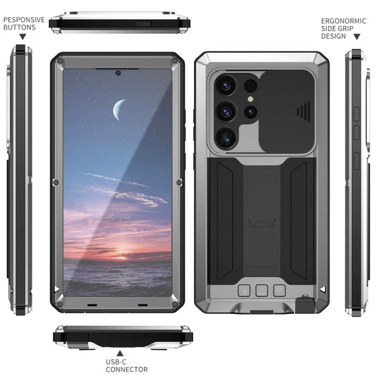 For Samsung Galaxy S24 Ultra 5G R-JUST Sliding Camera Life Waterproof Holder Phone Case(Silver)