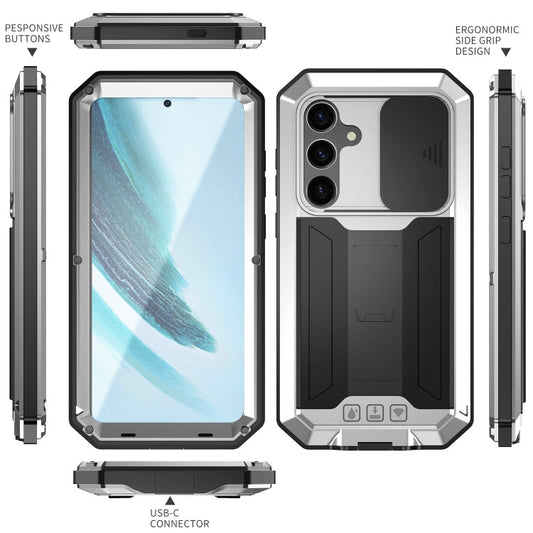 For Samsung Galaxy S24+ 5G R-JUST Sliding Camera Life Waterproof Holder Phone Case(Silver)