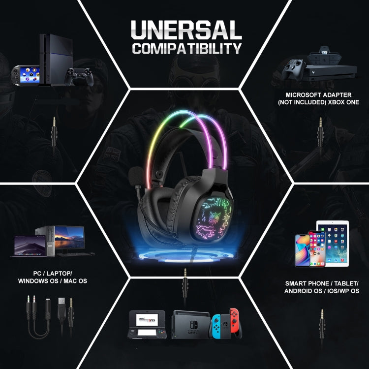 Casque de jeu filaire ONIKUMA X22 USB + 3,5 mm avec micro et lumière colorée, longueur de câble : 1,8 m (noir)