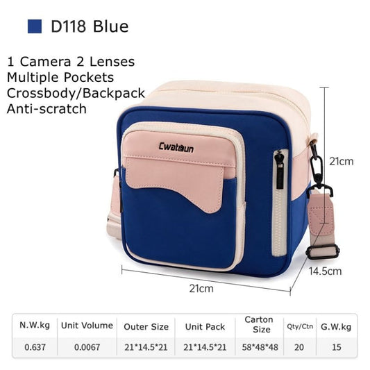 Sac à dos et sac bandoulière réversible Cwatcun D118 Contrast pour appareil photo, taille : 21 x 21 x 14,5 cm (bleu)
