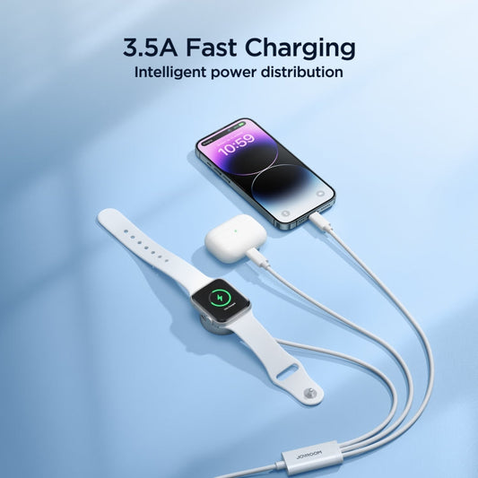 JOYROOM S-IW007 Câble de données de charge sans fil 3 en 1 USB vers double 8 broches + montre magnétique, longueur : 1,2 m (blanc)
