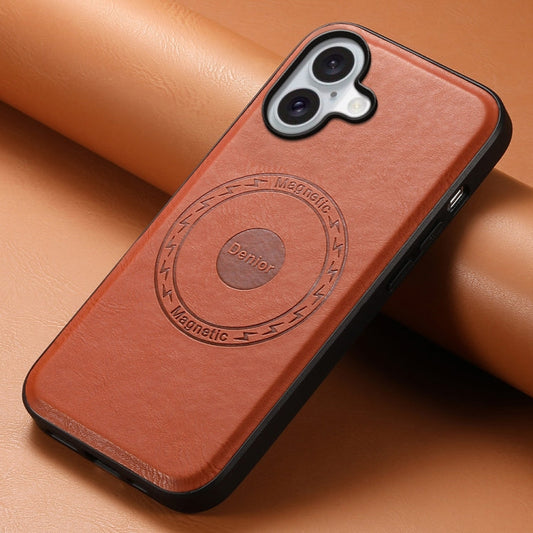 Pour iPhone 16 Étui de téléphone MagSafe en cuir texture peau de vache Denior (Marron)