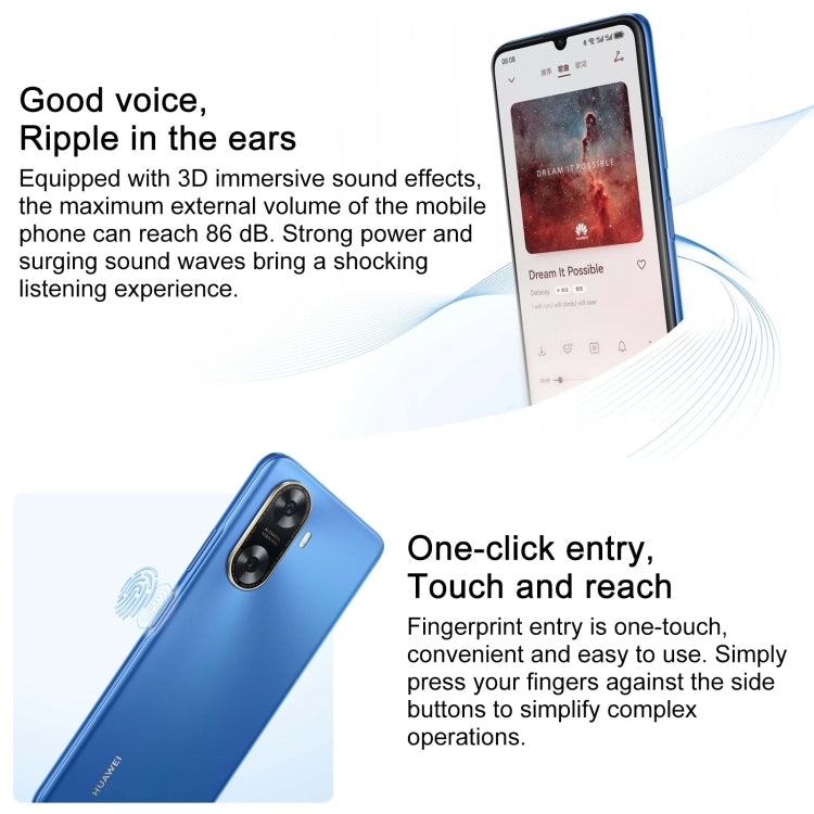 HUAWEI Enjoy 70z, 8GB+128GB, Side Fingerprint Identification, 6.75 inch HarmonyOS 4.0 Octa Core 2.4GHz, Network: 4G, Not Support Google Play(Blue)