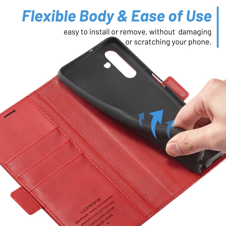 For Samsung Galaxy S24 LC.IMEEKE Skin-friendly Card Slots Leather Phone Case(Red)