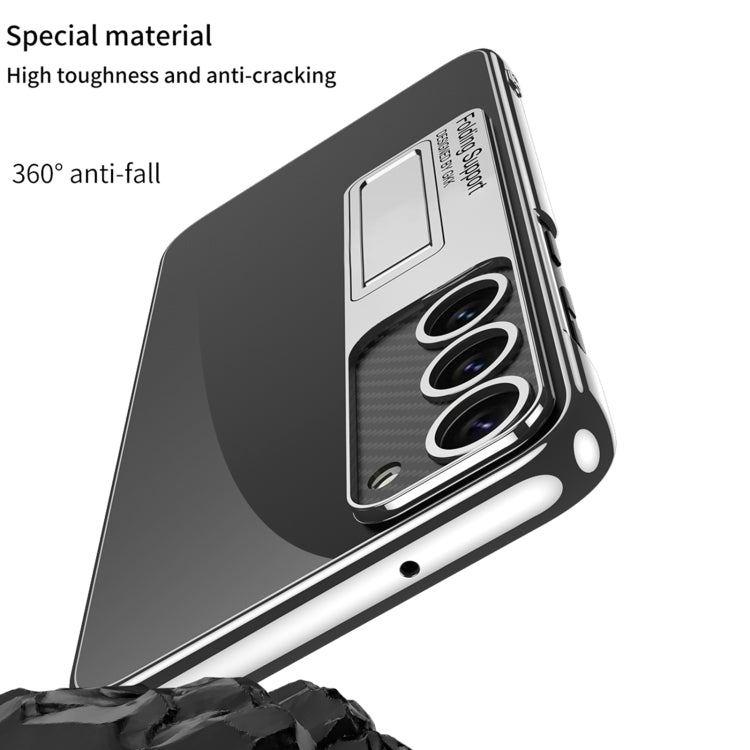 For Samsung Galaxy S24 5G GKK Electroplating Full Coverage Protective Phone Case with Holder(Black)