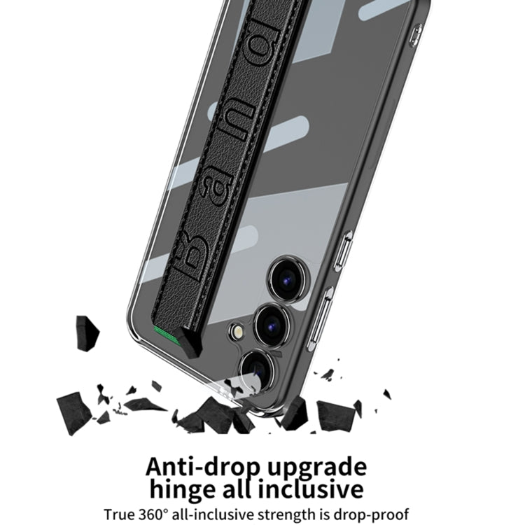 For Samsung Galaxy S24 5G GKK Space Frame Transparent PC + TPU Phone Case with Wrist Strap(Carbon Fiber Texture)
