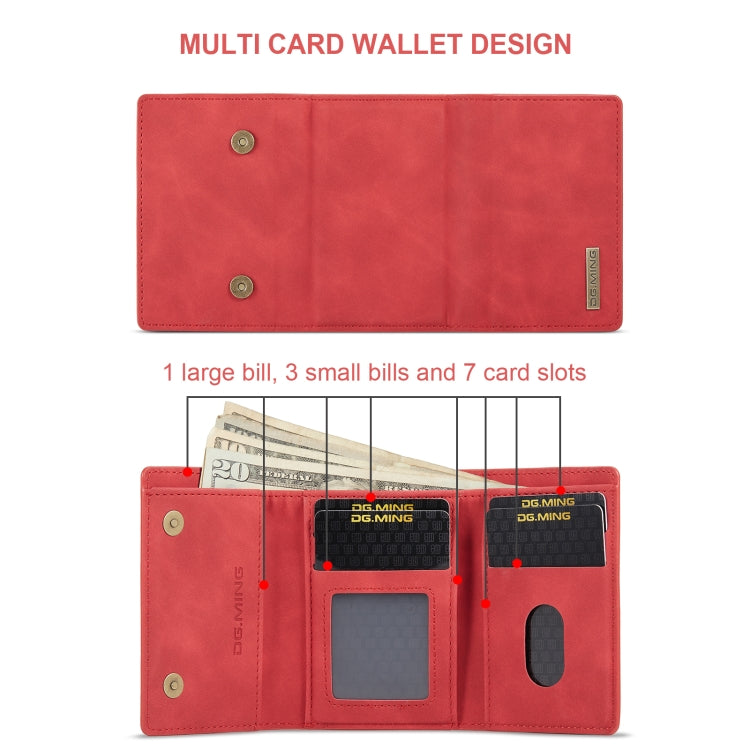 For OnePlus 12 DG.MING M1 Series 3-Fold Multi Card Wallet + Magnetic Phone Case(Red)