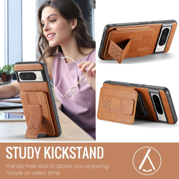 For Google Pixel 7 Fierre Shann Oil Wax Cow Leather Card Holder Back Phone Case(Brown)