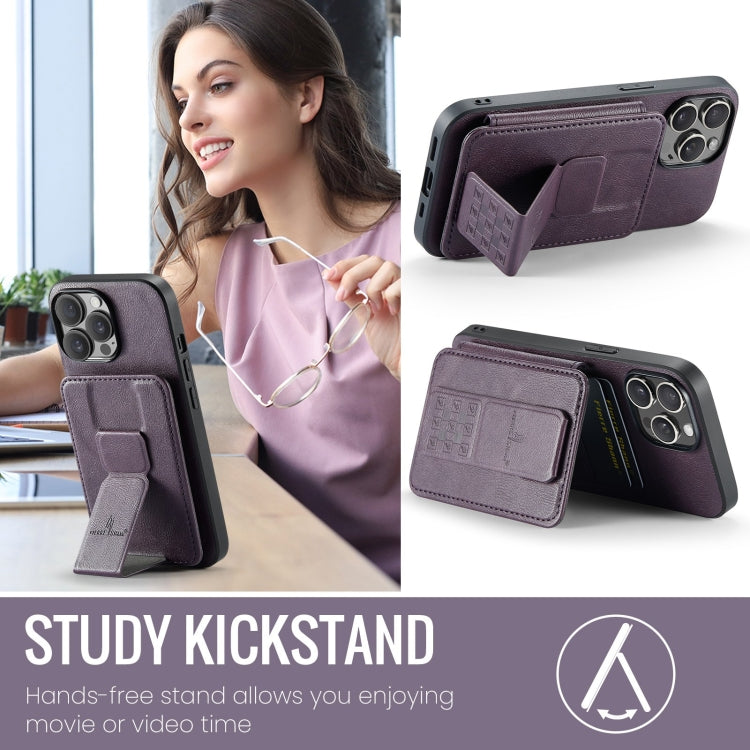 Pour iPhone 13 Pro Étui de téléphone arrière en cuir de vachette ciré Fierre Shann avec porte-cartes (Violet)