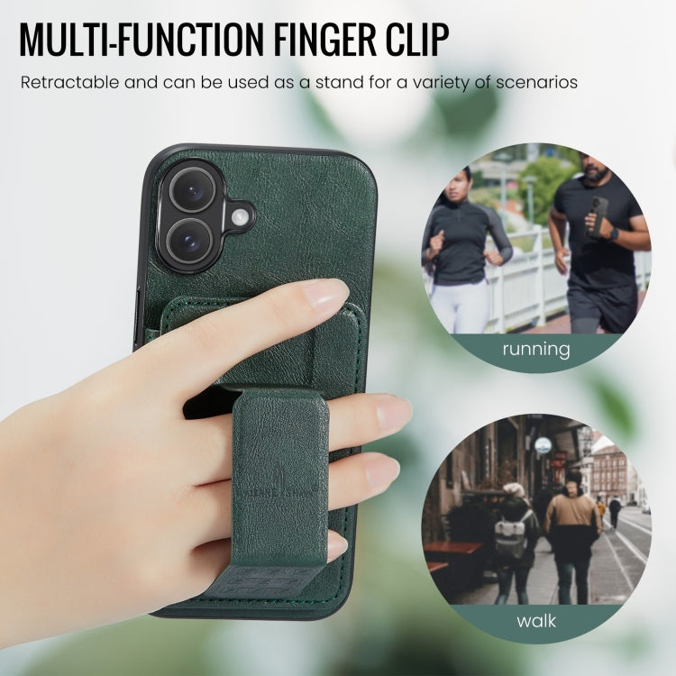 Pour iPhone 16 Fierre Shann Étui de téléphone arrière en cuir de vachette ciré avec porte-cartes (vert)