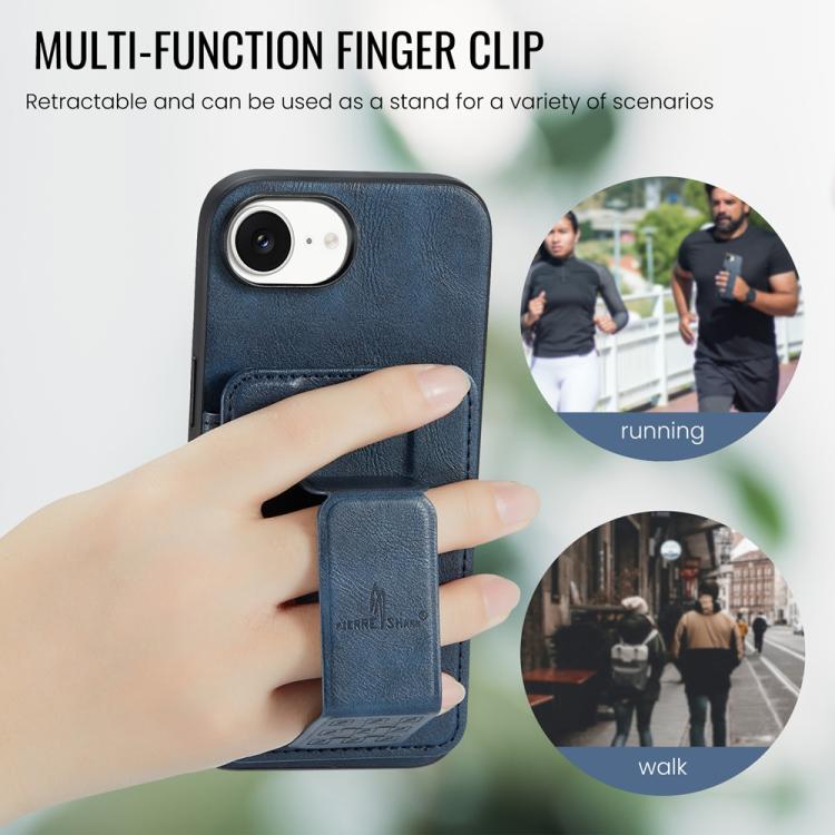 Pour iPhone 17e / 16e Fierre Shann Étui de téléphone arrière en cuir de vachette ciré porte-cartes (Bleu)