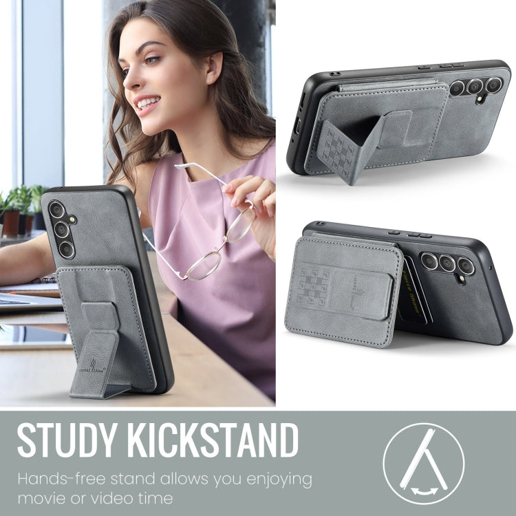 Pour Samsung Galaxy S24+ 5G Fierre Shann Étui de téléphone arrière en cuir de vachette ciré avec porte-cartes (Gris)