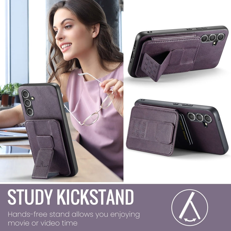 For Samsung Galaxy A24 5G Fierre Shann Oil Wax Cow Leather Card Holder Back Phone Case(Purple)