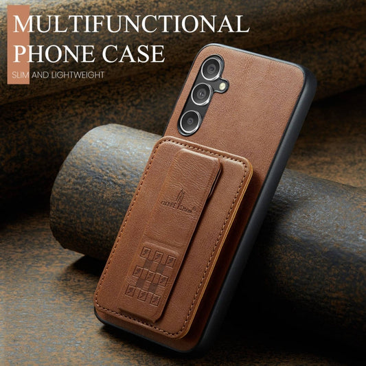 Pour Samsung Galaxy A34 5G Fierre Shann Étui de téléphone arrière en cuir de vachette ciré avec porte-cartes (marron)
