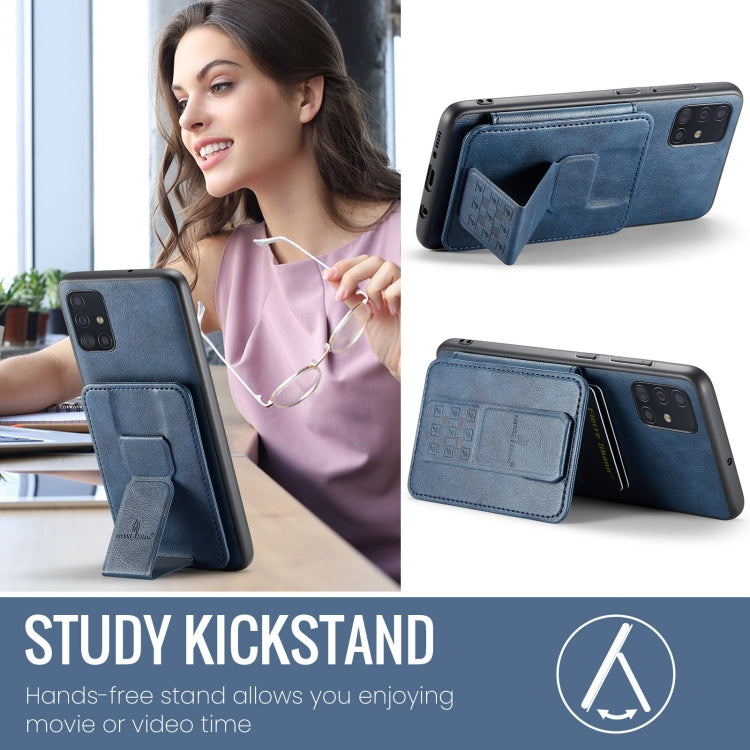 Pour Samsung Galaxy A51 4G Fierre Shann Étui de téléphone arrière en cuir de vachette ciré avec porte-cartes (Bleu)