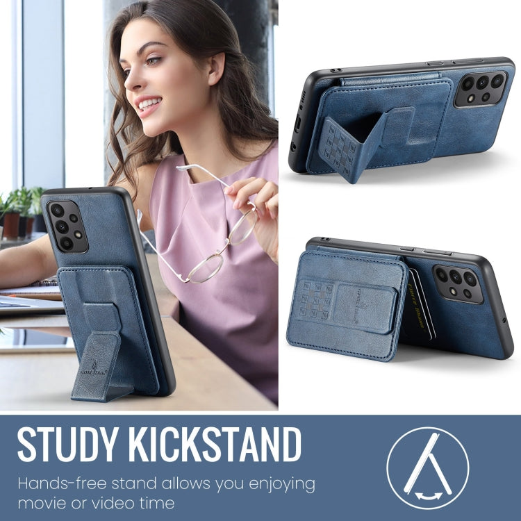 For Samsung Galaxy A72 5G/4G Fierre Shann Oil Wax Cow Leather Card Holder Back Phone Case(Blue)